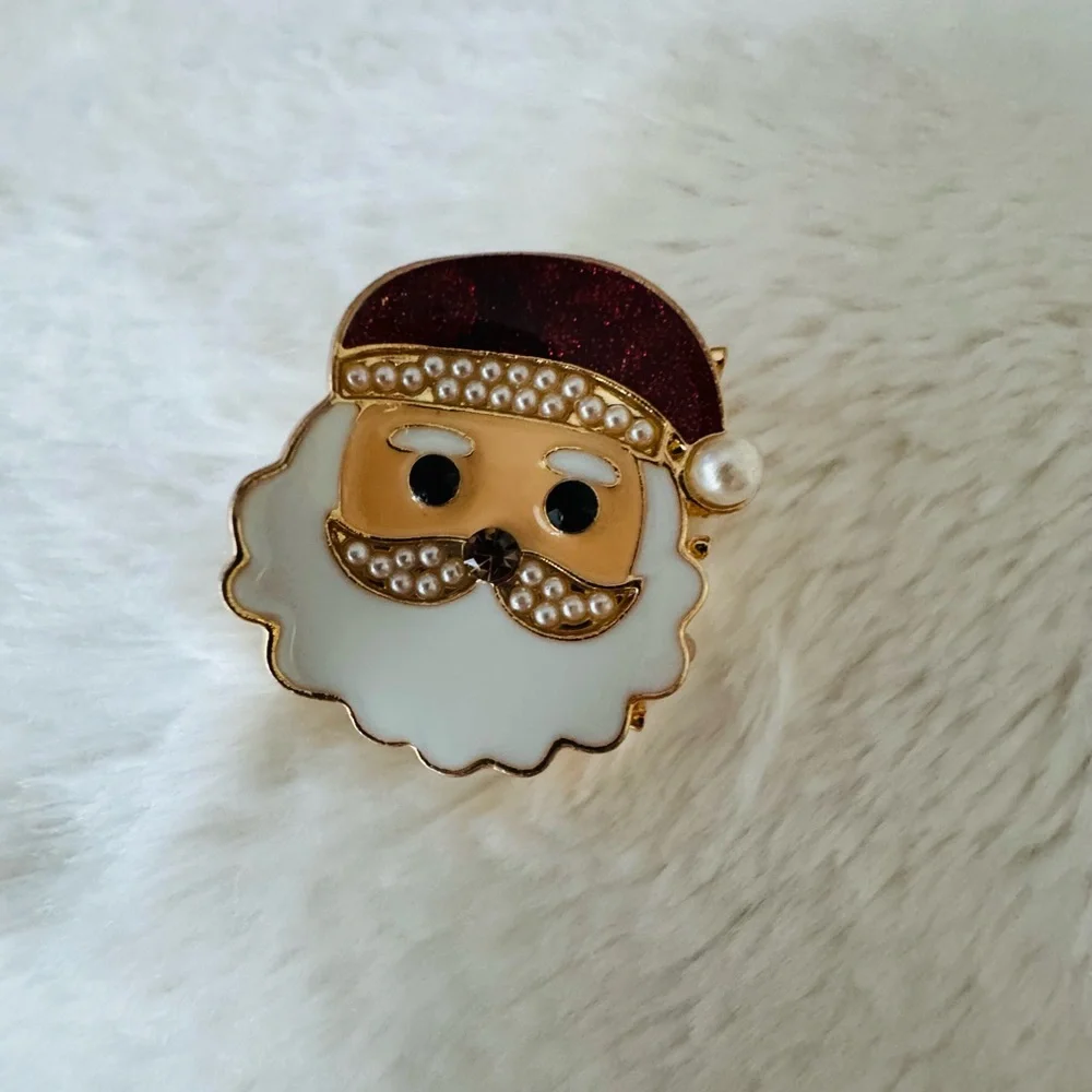 Festive Santa Claus mini Hair Claw Clip, pearl, enamel, gold
